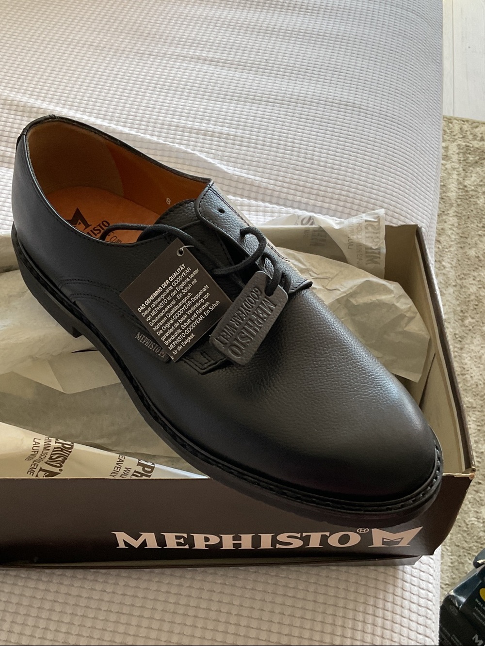 Mephisto Black Leather Derby Dress Shoe
